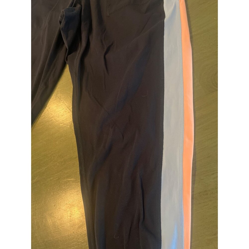 Athleta Black Ankle-Length Leggings With Orange & Gray Side Stripes Drawstring W